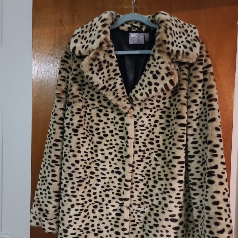 Asos Brown Leopard Faux Fur Coat Size 14